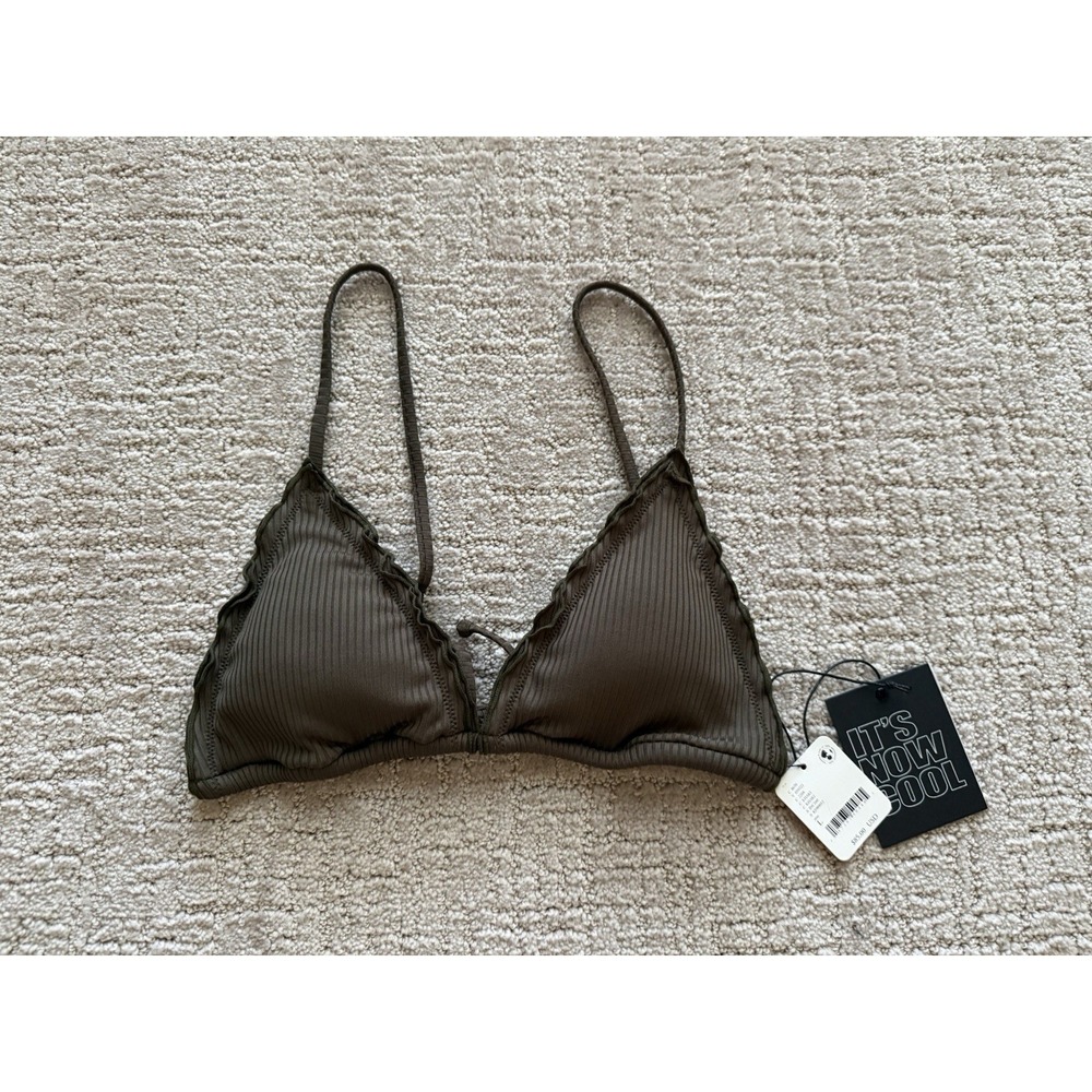 Its Now Cool x Free People Eco Frill Bikini Womens Triangle Top Khaki NWT L